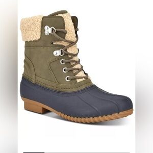 Tommy Hilfiger Womens TW Rainah Boots Dark BLUE SY Size 6m green Faux Fur New